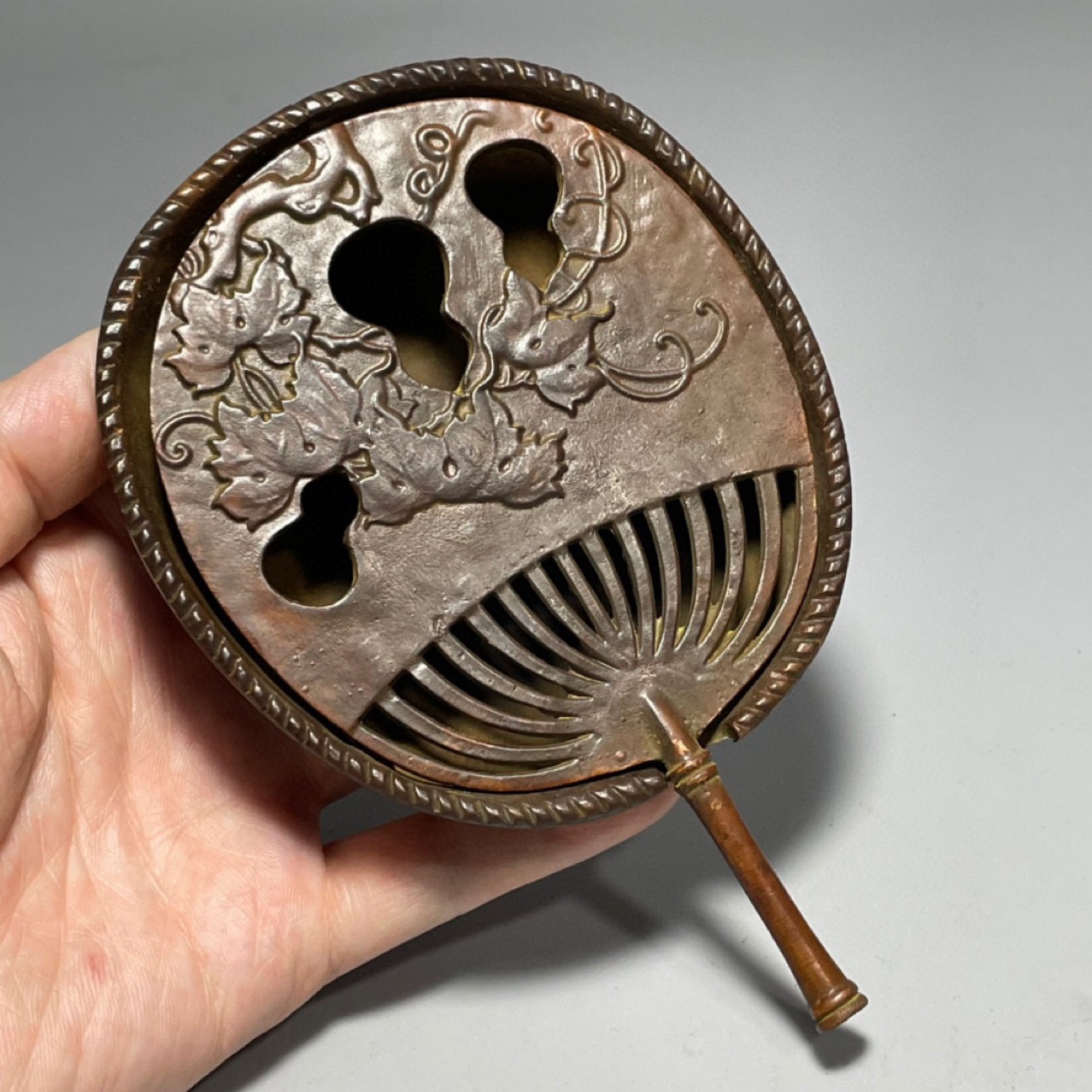Home Office Layout - Antique Copper Palm-Leaf Fan Incense Burner